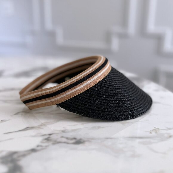 NWT - Helen Kaminski Bianca Visor - Charcoal w/ Black Stirpe👒 - Picture 4 of 8